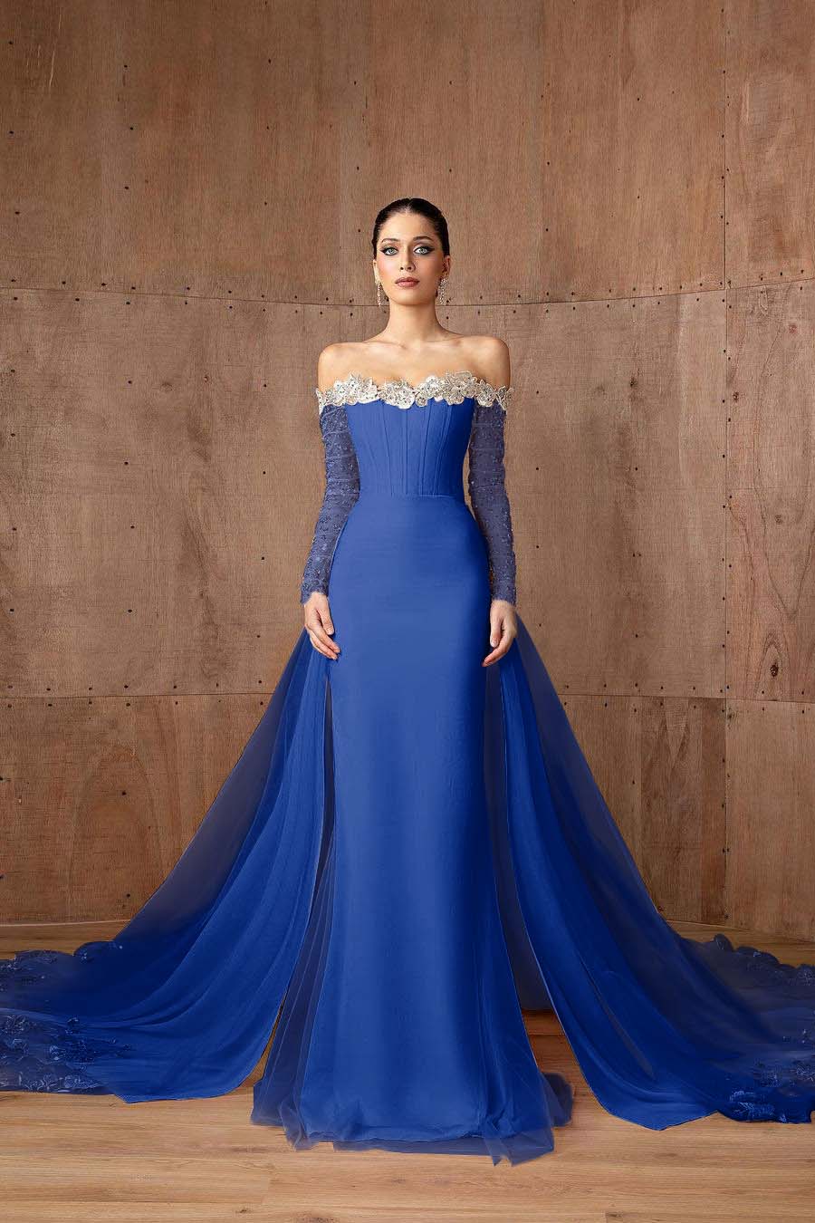 Pink Detachable Train Prom Dress Long Sleeve Off the Shoulder Formal Dress With Sequins