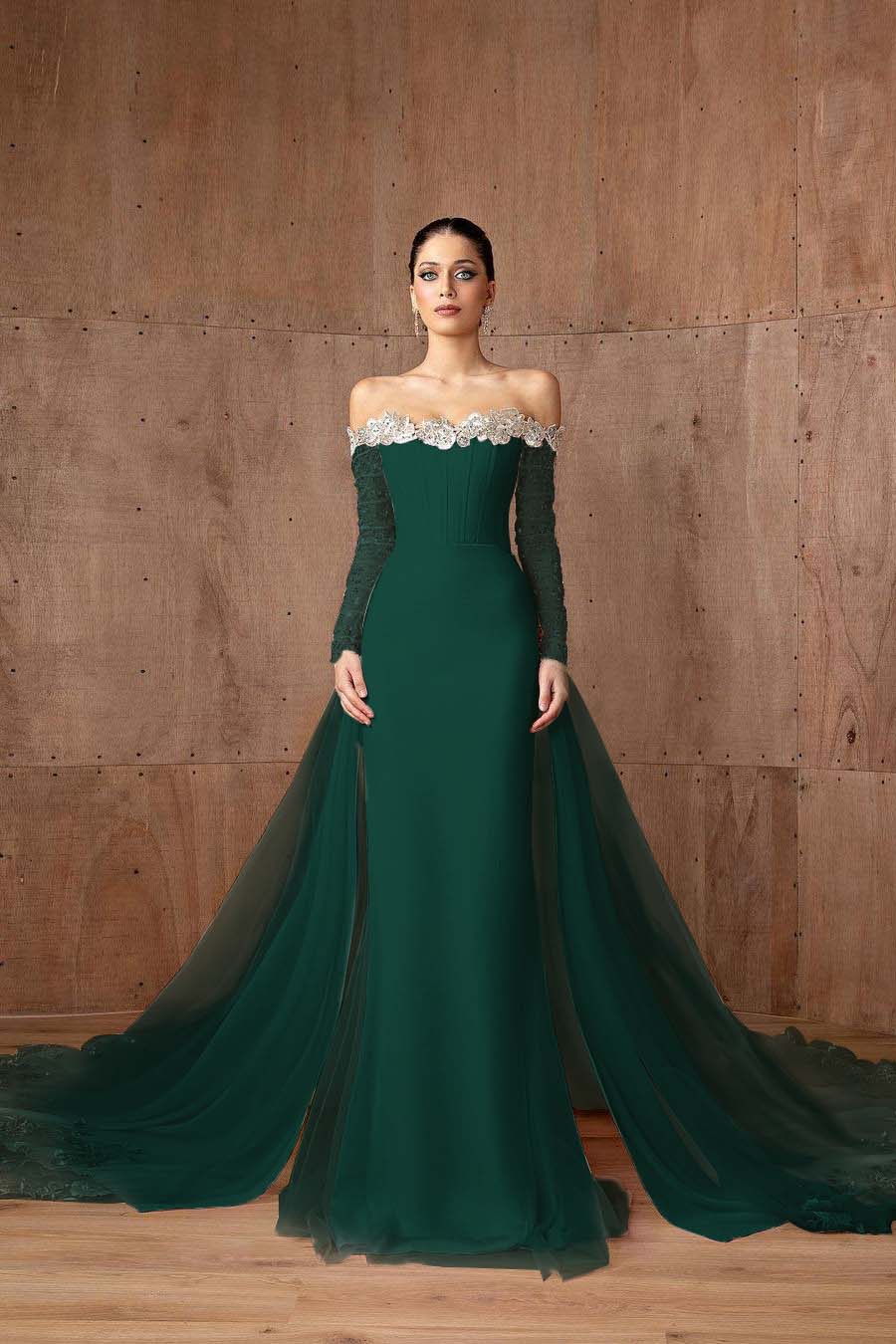 Pink Detachable Train Prom Dress Long Sleeve Off the Shoulder Formal Dress With Sequins