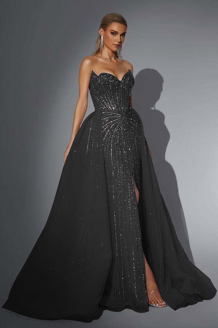 Pink Detachable Train Prom Dress Sleeveless Sweetheart Formal Dress With Beadings and Rhinestones