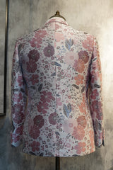 Pink Floral Jacquard Shawl Lapel 2-Piece Prom Homecoming Suit Blazer Pants