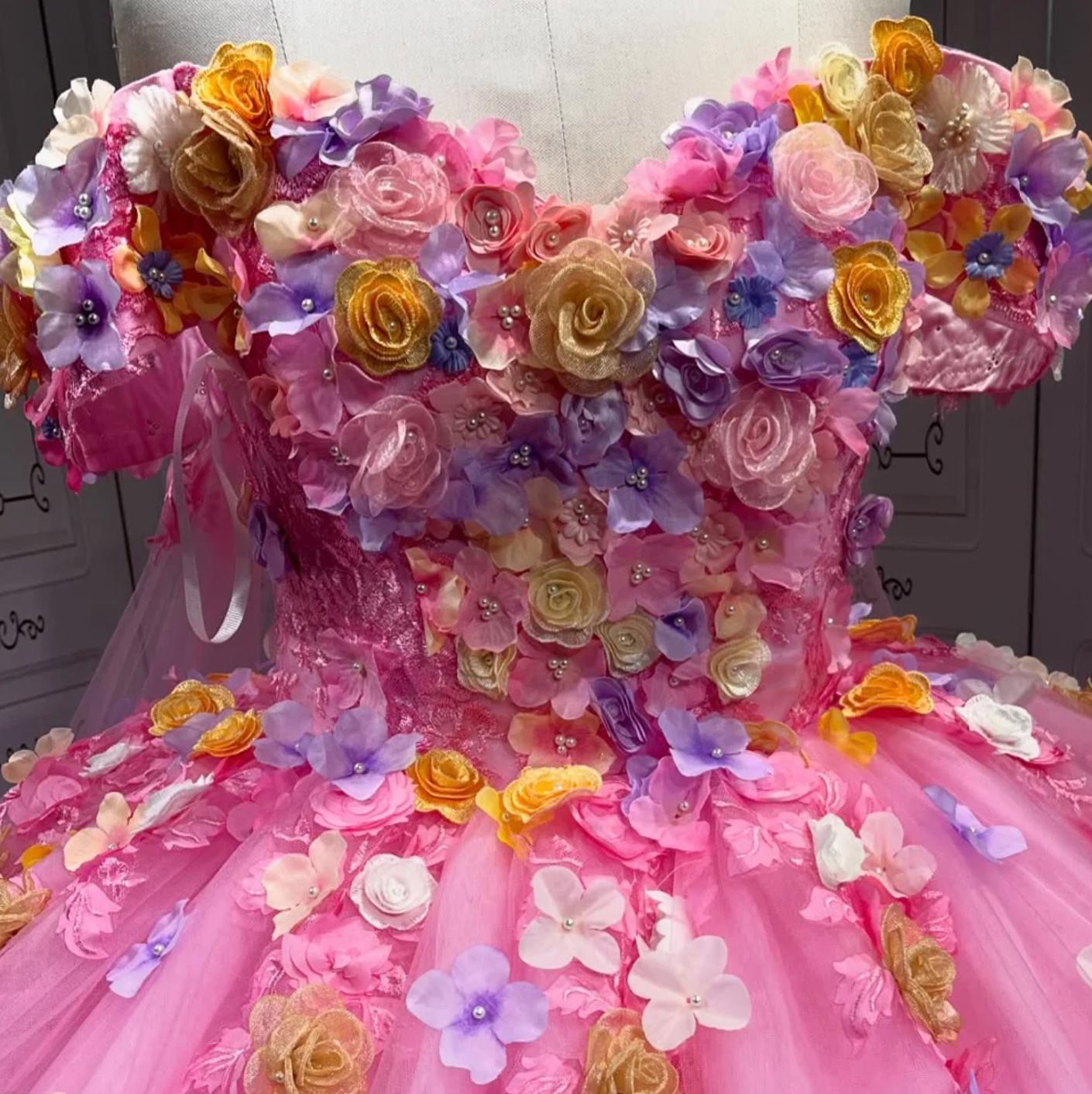 Pink Flower Quinceanera Dress Ball Gown Sweet 16 Dress