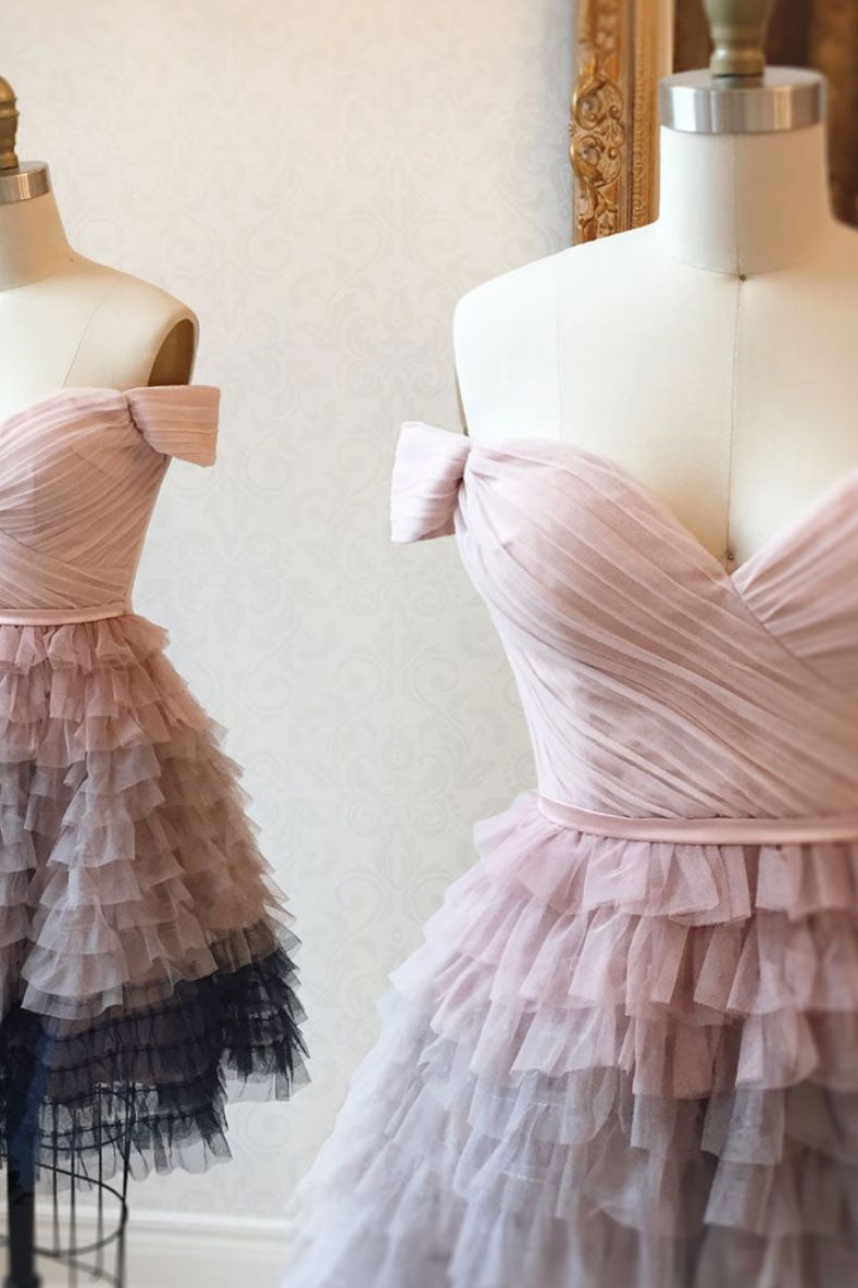 Pink Homecoming Dress Off the Shoulder Tulle Short Prom Dress