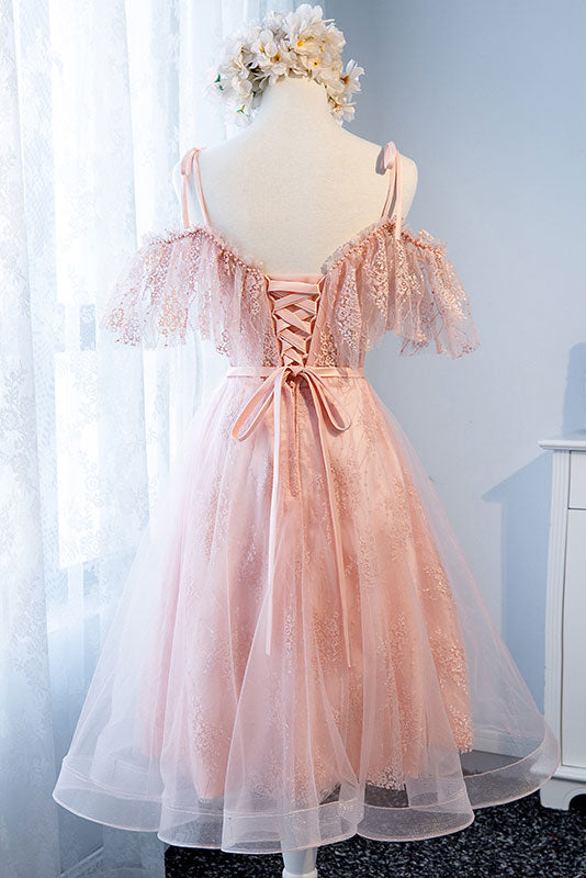 Pink Homecoming Dress Tulle Lace Short Party Cocktail Dress