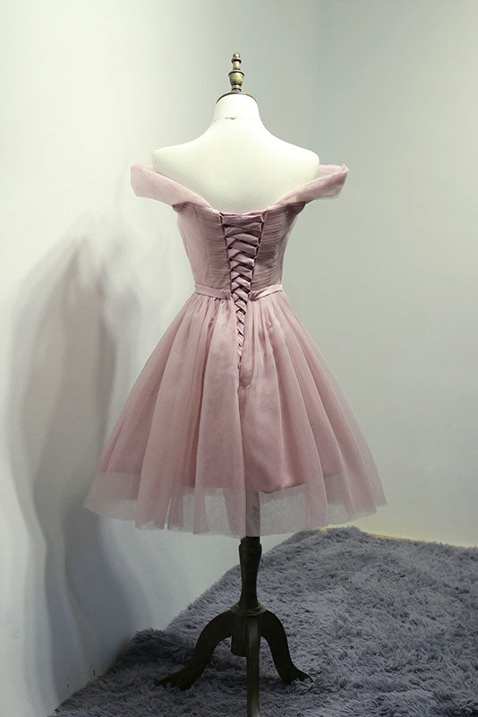 Pink Homecoming Dress Tulle Off Shoulder Short Party Cocktail Dress