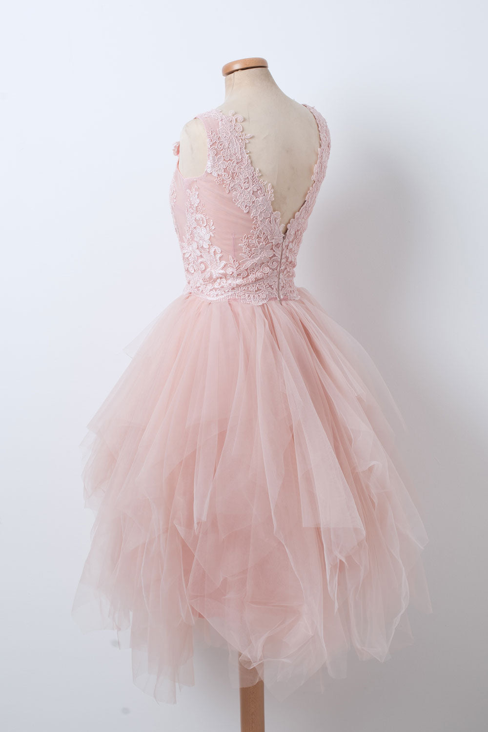 Pink Homecoming Dress V Neck Tulle Lace Short Party Cocktail Dress