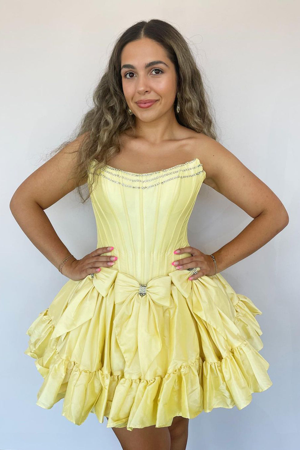 Pink Homecoming Dresses A Line Corset Strapless Short Cocktail Dresses With Bows