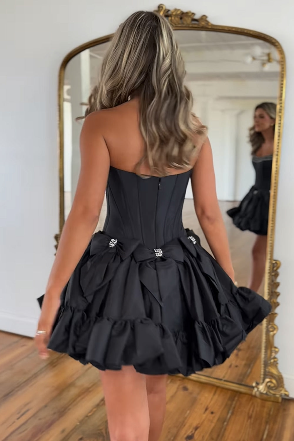 Pink Homecoming Dresses A Line Corset Strapless Short Cocktail Dresses With Bows