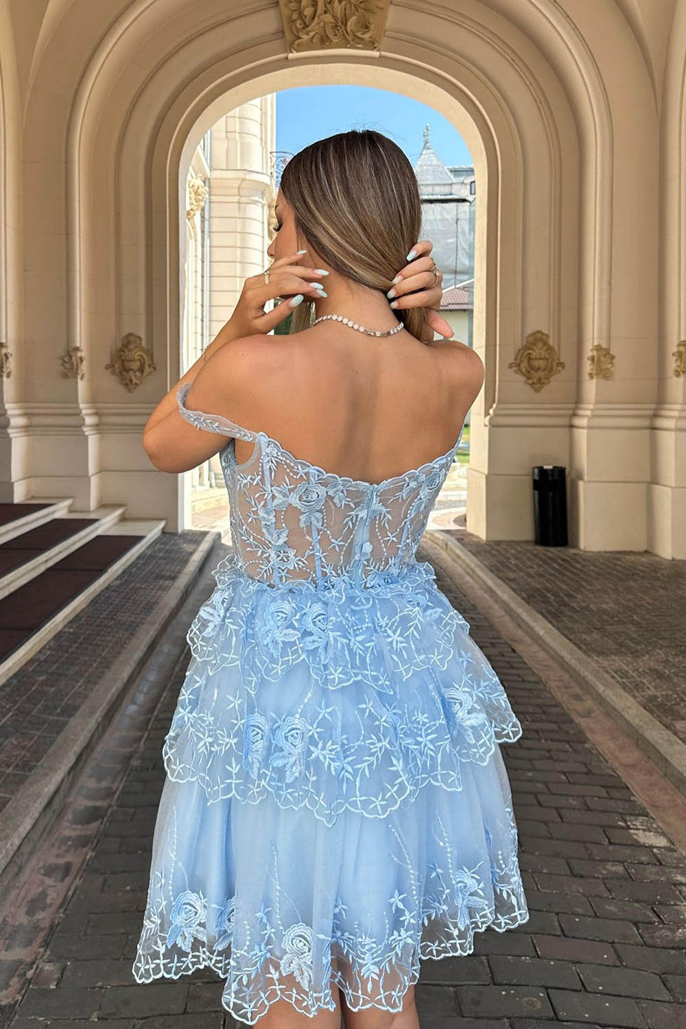 Pink Homecoming Dresses A-Line Off the Shoulder Tiered Short Cocktail Dresses