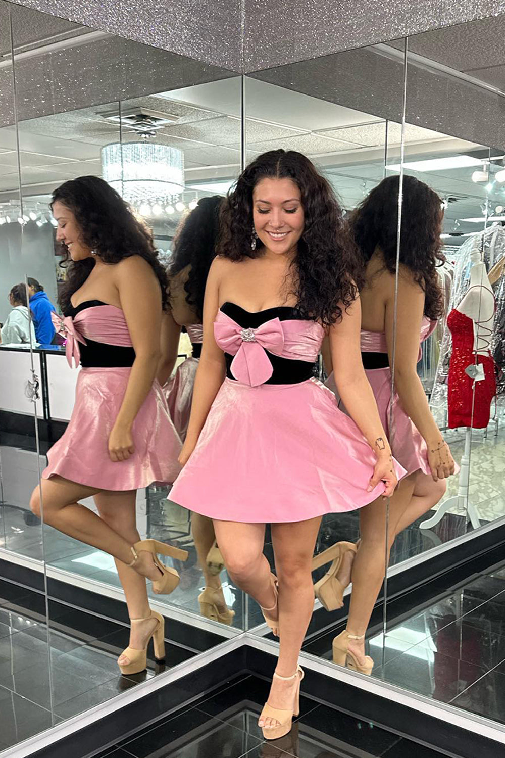 Pink Homecoming Dresses A Line Sweetheart Short Cocktail Dresses With Bow