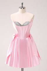 Pink Homecoming Dresses Corset Sweetheart A Line Short Cocktail Dresses