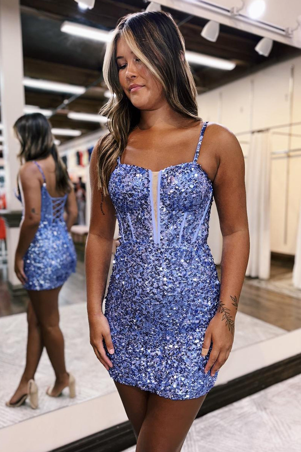 Pink Homecoming Dresses Sequin Corset Tight Short Cocktail Dresses