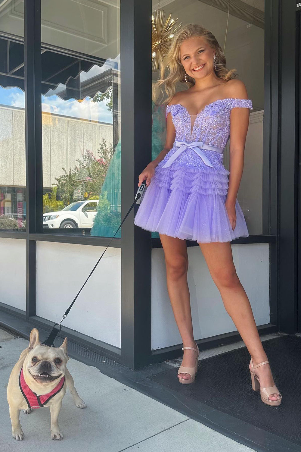 Pink Homecoming Dresses Tiered A-Line Tulle Short Cocktail Dresses with Lace