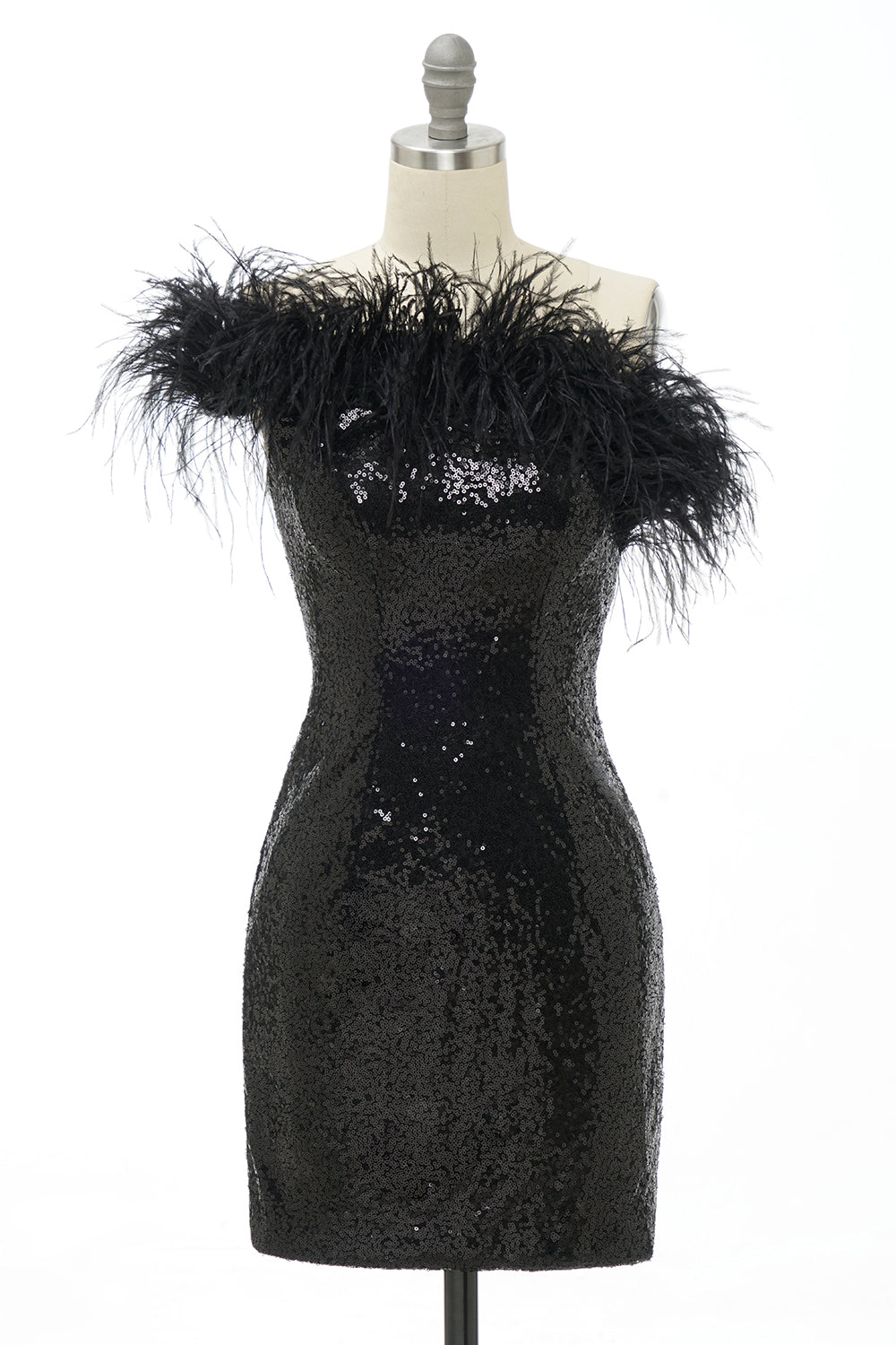 Pink Homecoming Dresses Tight Sequin Cocktail Dresses with Feathers