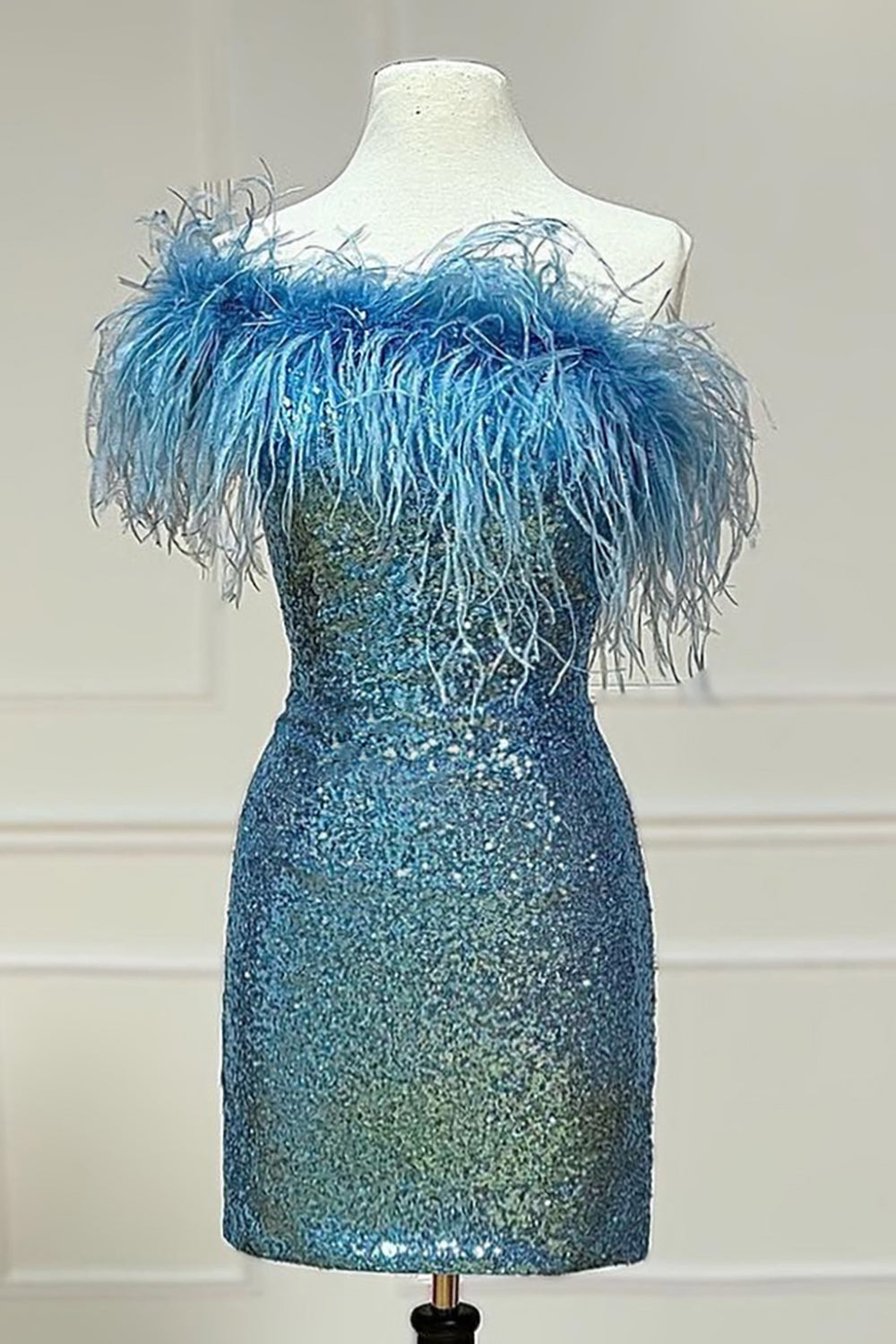 Pink Homecoming Dresses Tight Sequin Cocktail Dresses with Feathers