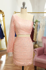 Pink Homecoming Dresses Two Piece Sequin Cocktail Dresses
