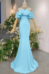 Pink Mermaid Prom Dress Cap Sleeve Halter Neck Formal Dress With Beadings and Rhinestones