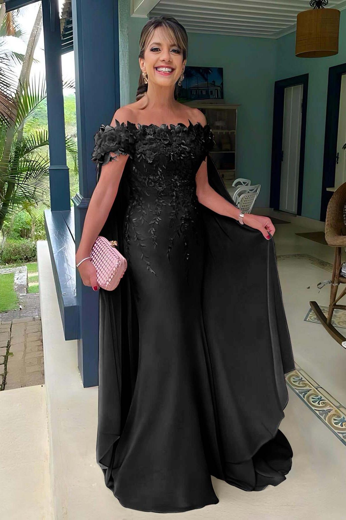 Pink Mermaid Prom Dress Cap Sleeve Off the Shoulder Formal Dress With 3D Flowers