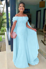 Pink Mermaid Prom Dress Cap Sleeve Off the Shoulder Formal Dress With 3D Flowers
