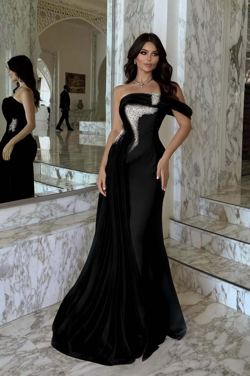 Pink Mermaid Prom Dress Cap Sleeve One Shoulder Formal Dress With Beadings and Rhinestones