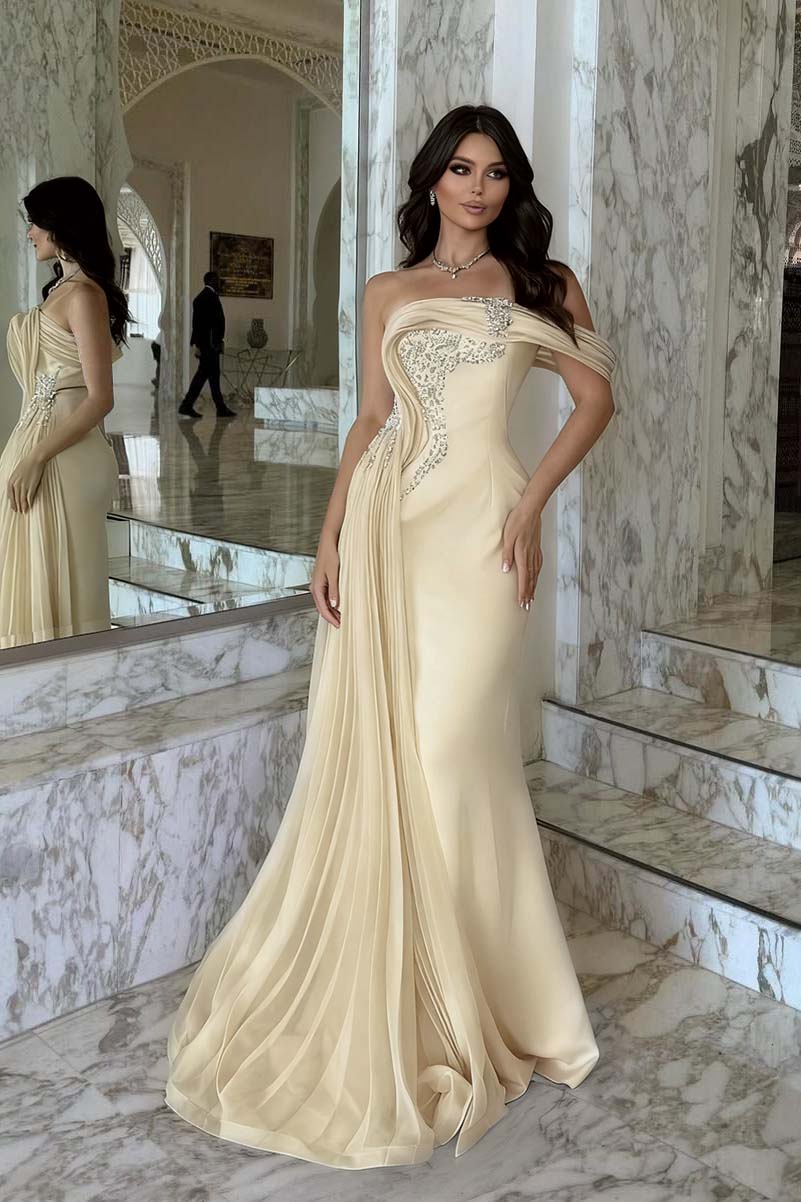 Pink Mermaid Prom Dress Cap Sleeve One Shoulder Formal Dress With Beadings and Rhinestones