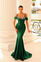 Pink Mermaid Prom Dress Cap Sleeve Spaghetti Straps Formal Dress With Beadings and Rhinestones