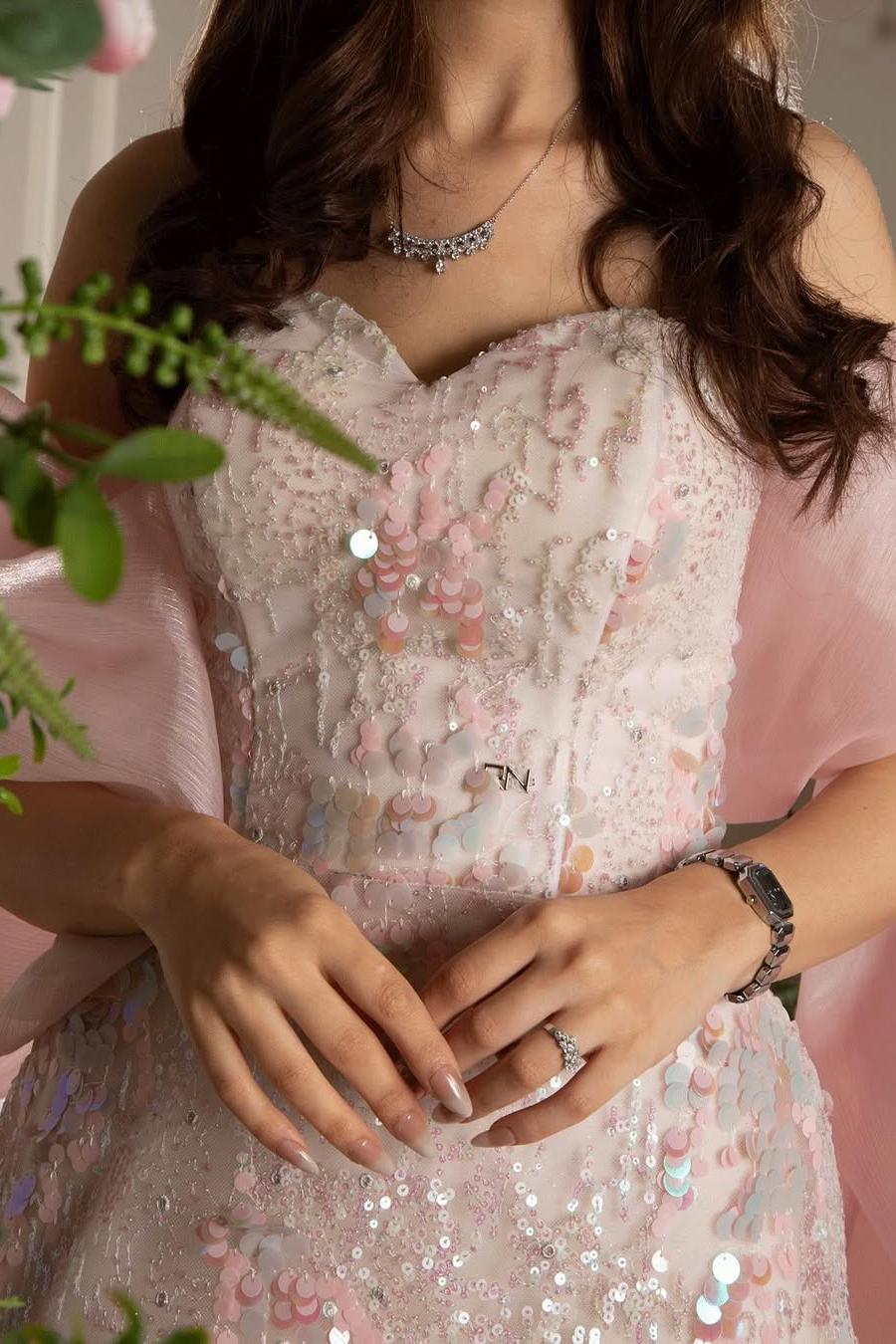 Pink Mermaid Prom Dress Cap Sleeve Sweetheart Sequined Formal Dress