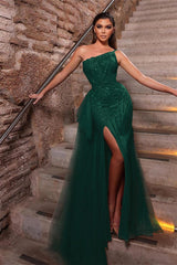 Pink Mermaid Prom Dress One Shoulder Formal Dress With Sequins