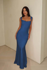 Pink Mermaid Prom Dress Sleeveless Square Neck Satin Formal Dress
