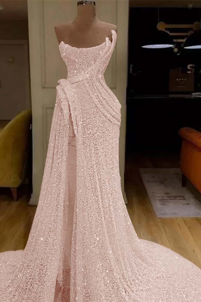 Pink Mermaid Prom Dress Sleeveless Strapless Formal Dress