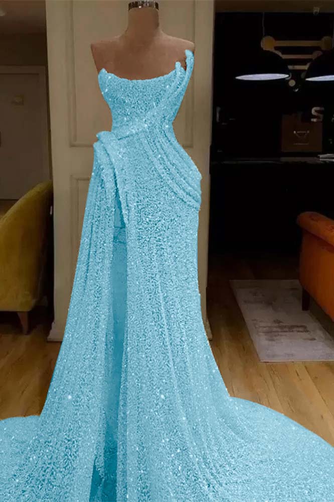 Pink Mermaid Prom Dress Sleeveless Strapless Formal Dress