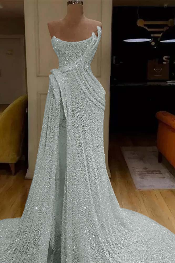 Pink Mermaid Prom Dress Sleeveless Strapless Formal Dress