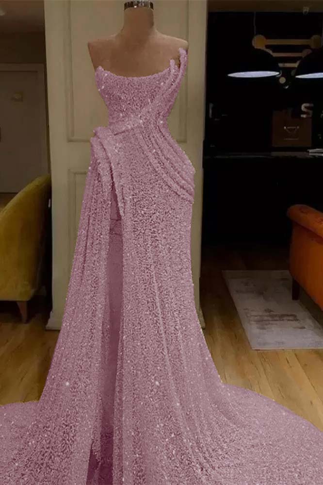 Pink Mermaid Prom Dress Sleeveless Strapless Formal Dress