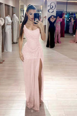 Pink Mermaid Prom Dress Sleeveless Strapless Formal Dress With Sequins