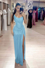 Pink Mermaid Prom Dress Sleeveless Strapless Formal Dress With Sequins