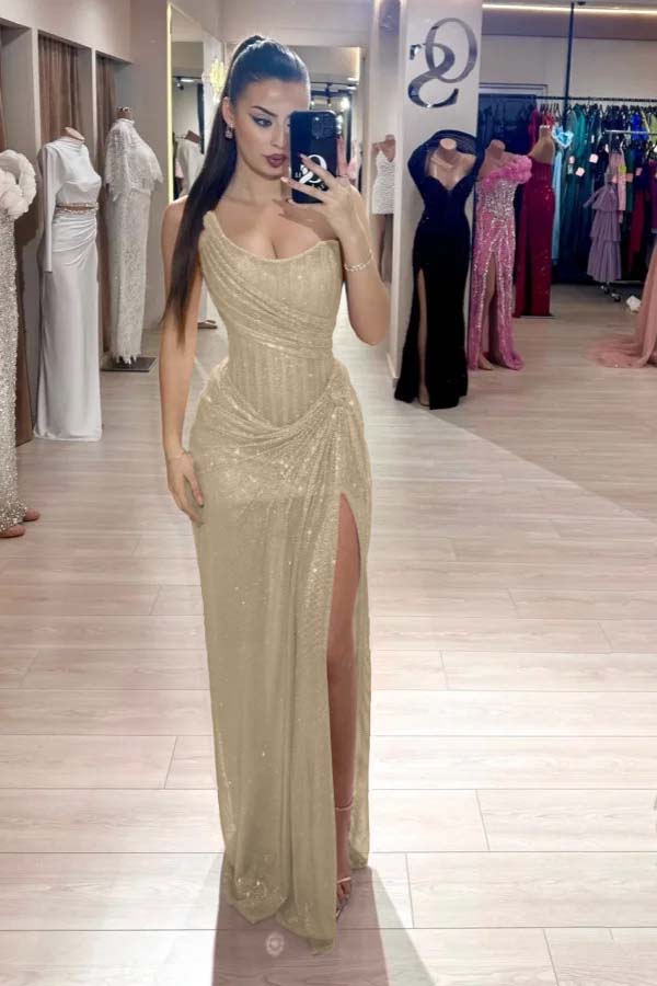 Pink Mermaid Prom Dress Sleeveless Strapless Formal Dress With Sequins
