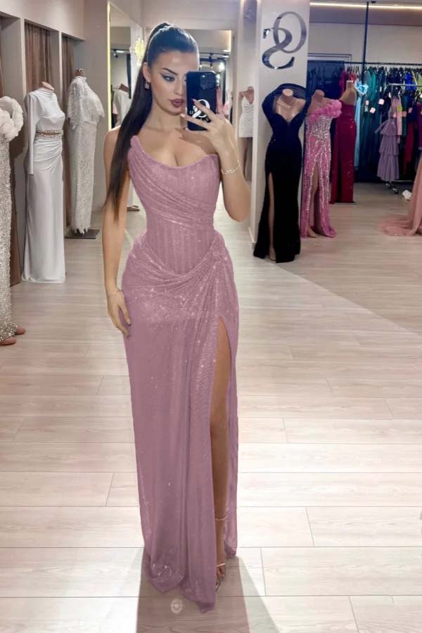 Pink Mermaid Prom Dress Sleeveless Strapless Formal Dress With Sequins