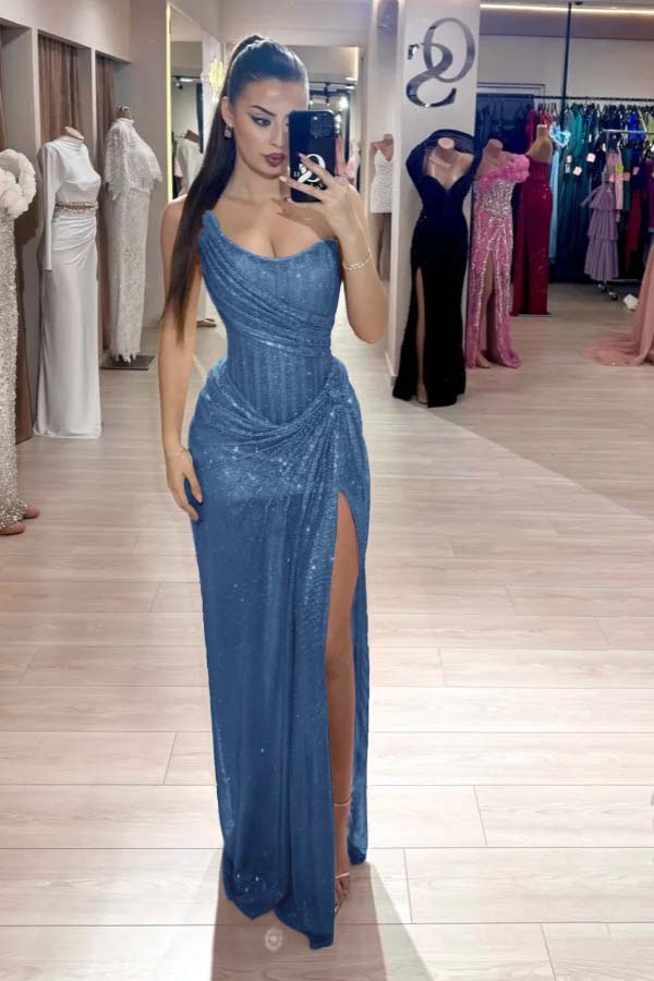 Pink Mermaid Prom Dress Sleeveless Strapless Formal Dress With Sequins