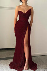 Pink Mermaid Prom Dress Sleeveless Sweetheart Formal Dress With Beadings and Rhinestones