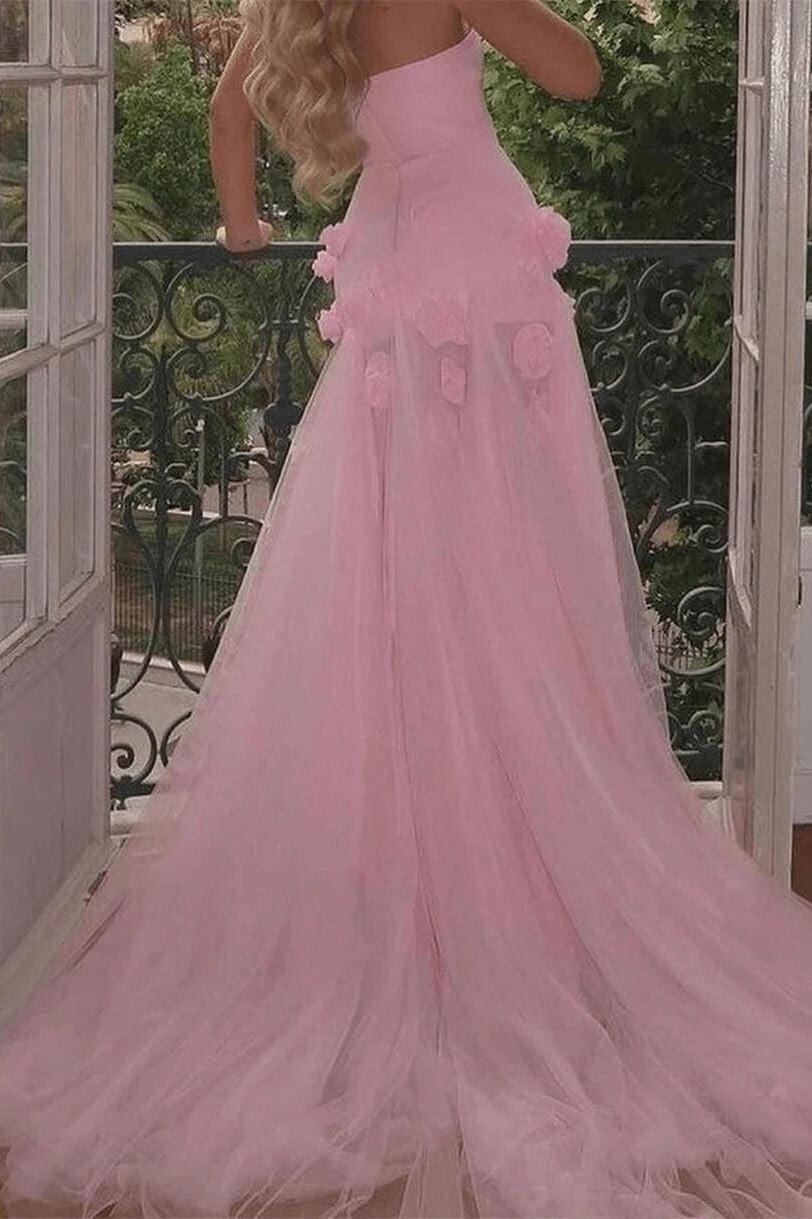 Pink Mermaid Prom Dress Sweetheart Formal Dress With 3D Flowers