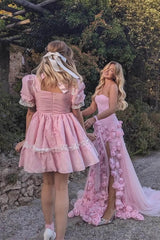 Pink Mermaid Prom Dress Sweetheart Formal Dress With 3D Flowers