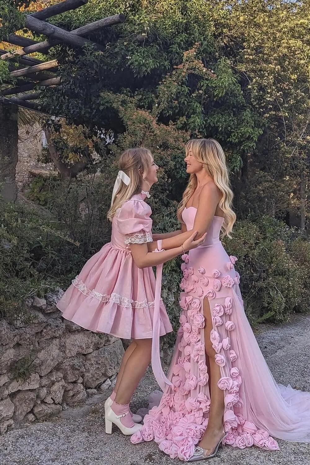 Pink Mermaid Prom Dress Sweetheart Formal Dress With 3D Flowers