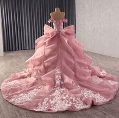 Pink Off Shoulder Quinceanera Dress Ball Gown Sweet 16 Dress with Lace Appliques