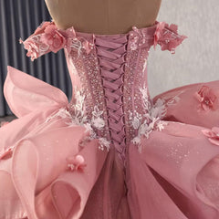 Pink Off Shoulder Quinceanera Dress Ball Gown Sweet 16 Dress with Lace Appliques