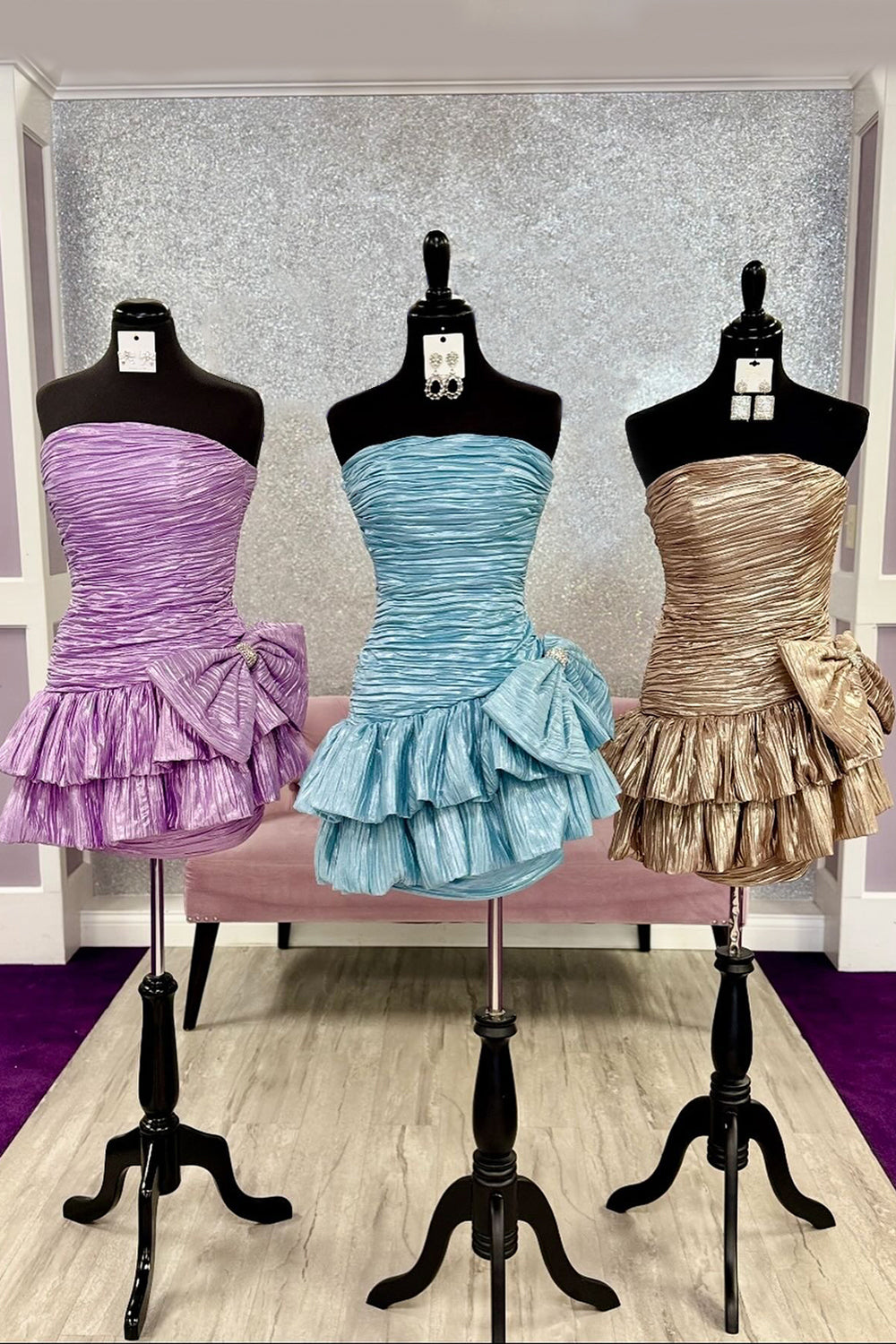 Pink Pleated A Line Homecoming Dresses Short Cocktail Dresses With Bow