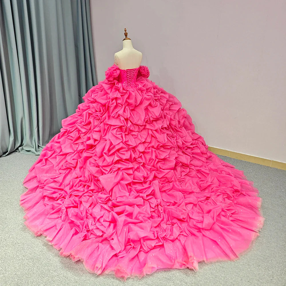 Pink Princess Quinceanera Dress Bow Off The Shoulder Lace Up Floor Length Sweet 16 Party Dress