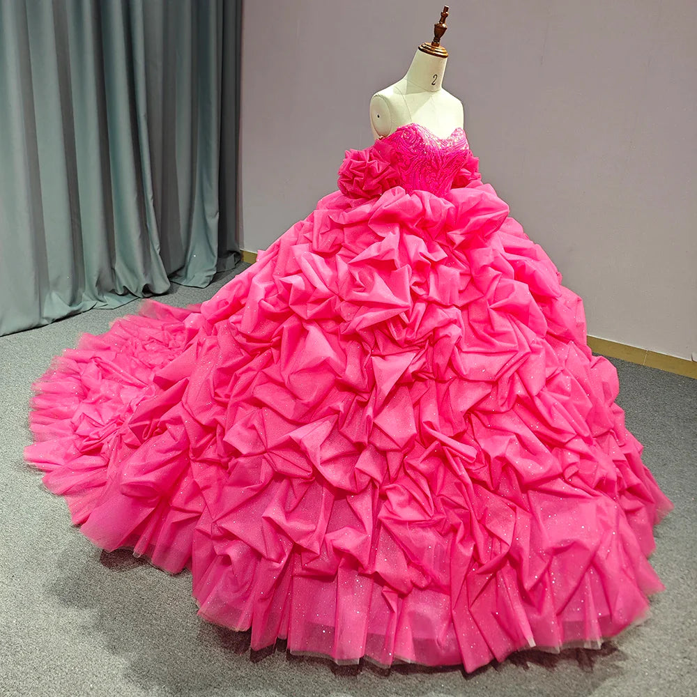 Pink Princess Quinceanera Dress Bow Off The Shoulder Lace Up Floor Length Sweet 16 Party Dress