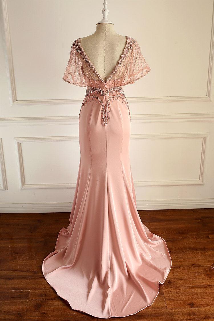 Pink Prom Dress Beaded Chiffon Long Formal Gown Evening Dress