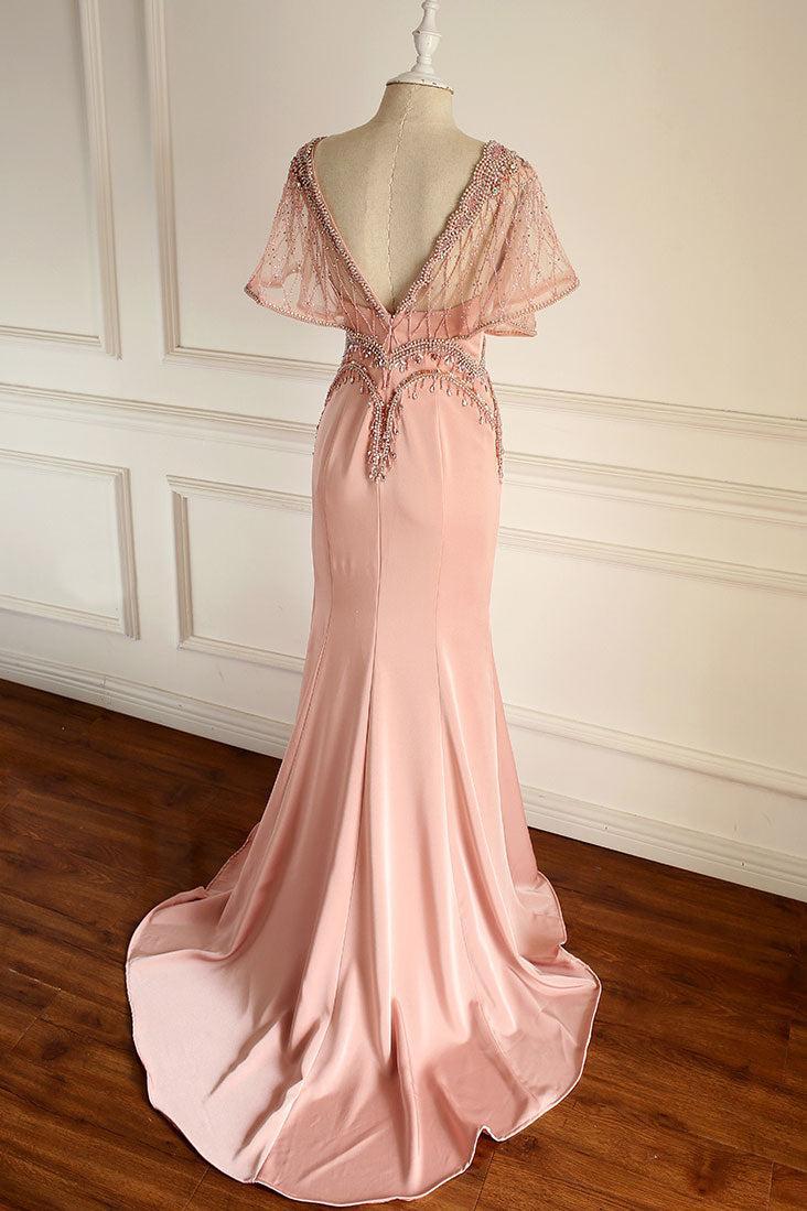Pink Prom Dress Beaded Chiffon Long Formal Gown Evening Dress