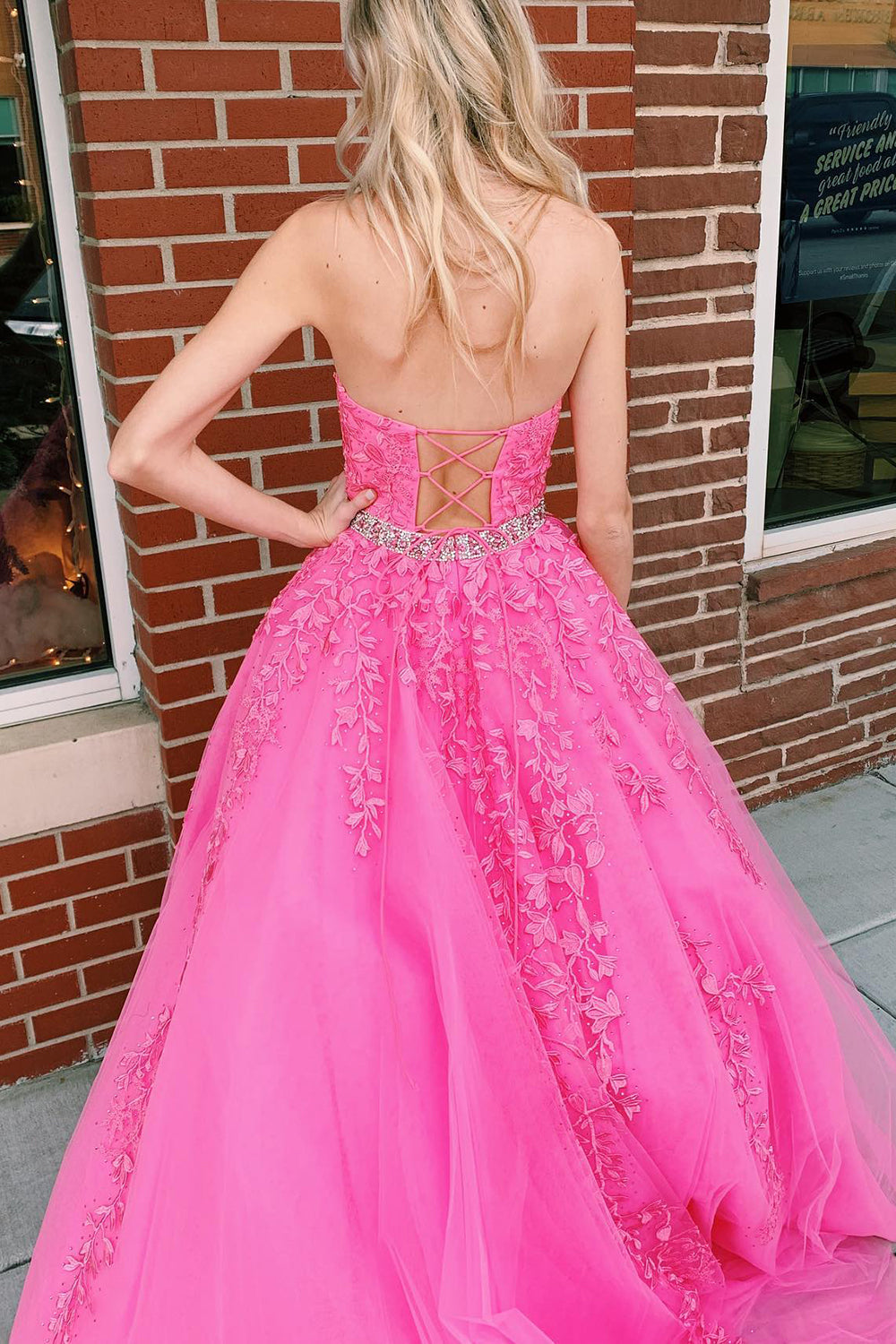 Pink Prom Dress Halter Long Evening Dress With Appliques