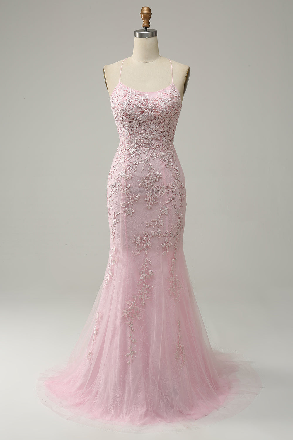 Pink Prom Dress Mermaid Long Evening Dress with Appliques